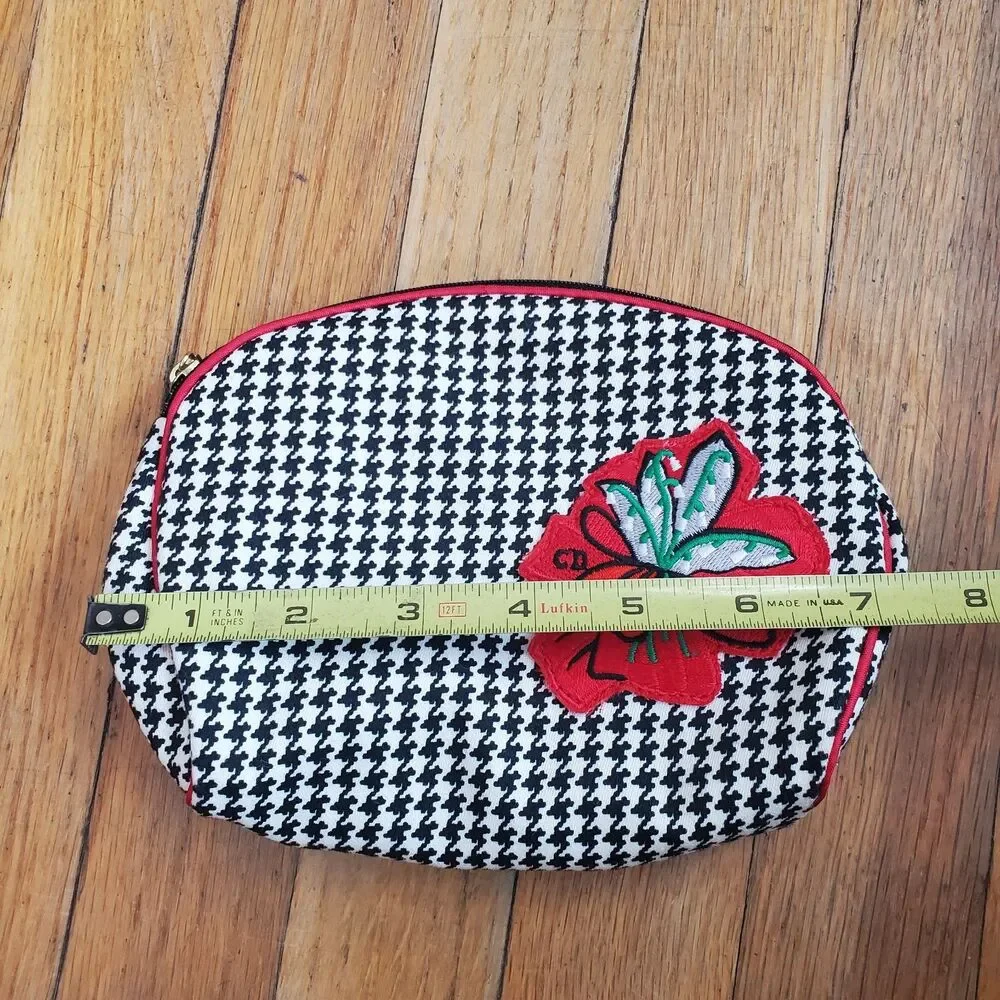 Christian Dior houndstooth flower applique cosmetic makeup travel bag pouch